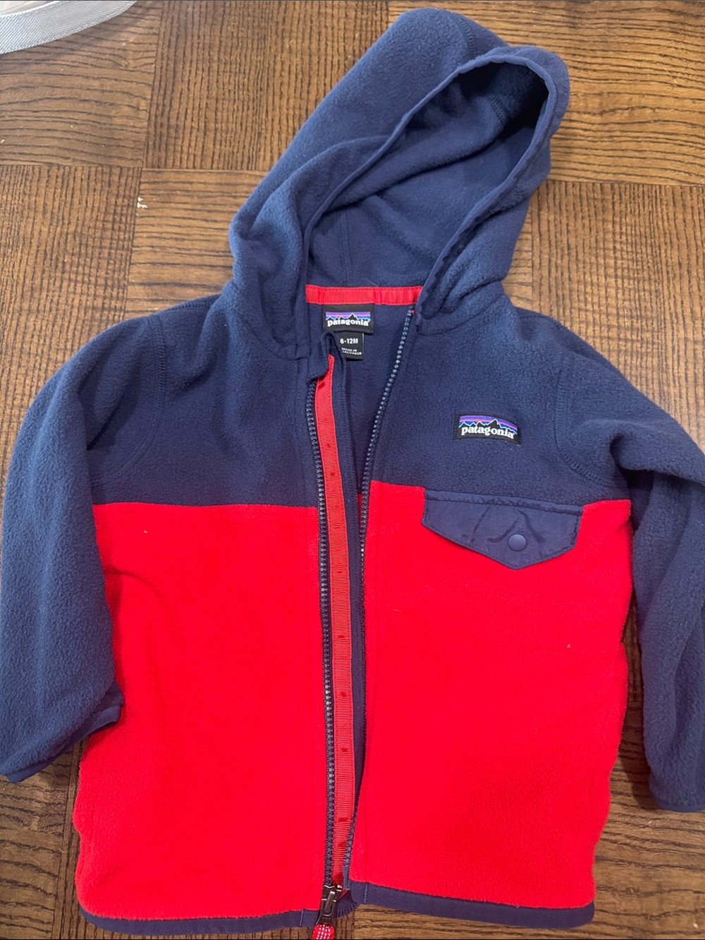 Patagonia Kids Navy and Red Hooded Fleece Jacket